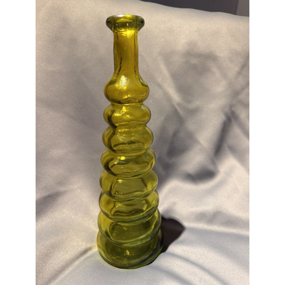Vintage Tapered Green Glass Bubble Vase Beehive Shape 12" Tall MCM